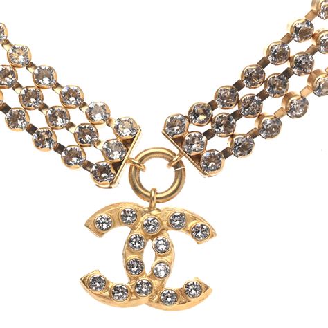 chanel faux gold crystal cc choker necklace